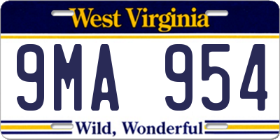 WV license plate 9MA954