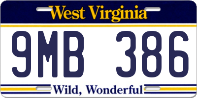 WV license plate 9MB386