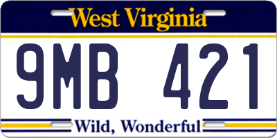 WV license plate 9MB421