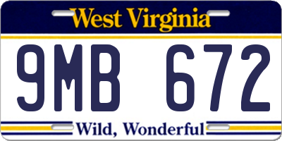 WV license plate 9MB672