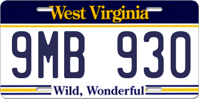 WV license plate 9MB930