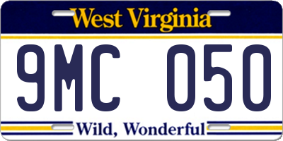 WV license plate 9MC050