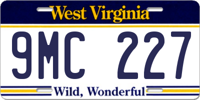 WV license plate 9MC227