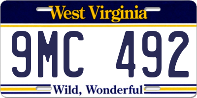 WV license plate 9MC492