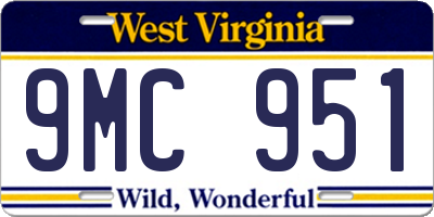 WV license plate 9MC951