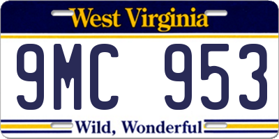 WV license plate 9MC953