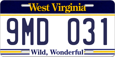 WV license plate 9MD031