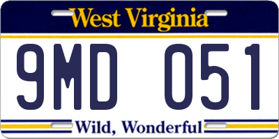 WV license plate 9MD051