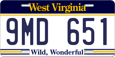 WV license plate 9MD651