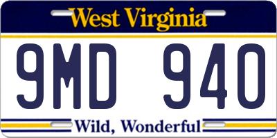 WV license plate 9MD940