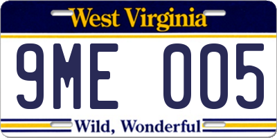 WV license plate 9ME005