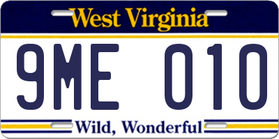 WV license plate 9ME010