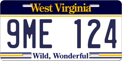 WV license plate 9ME124
