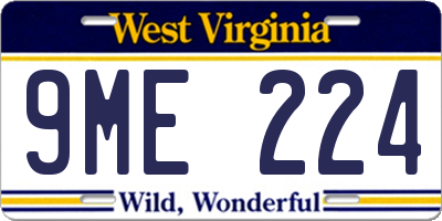 WV license plate 9ME224