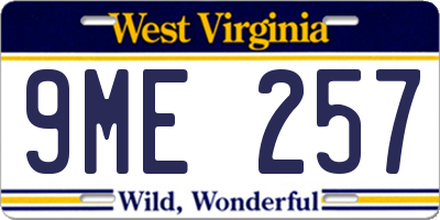 WV license plate 9ME257