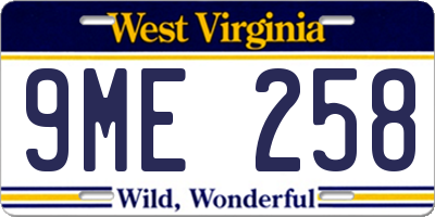 WV license plate 9ME258
