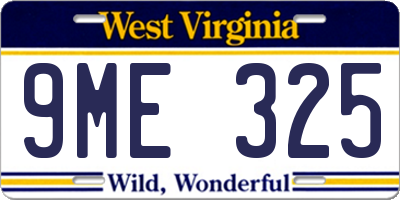 WV license plate 9ME325