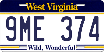 WV license plate 9ME374