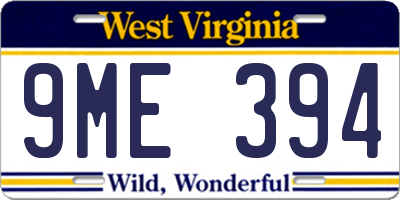 WV license plate 9ME394