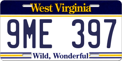WV license plate 9ME397