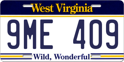 WV license plate 9ME409