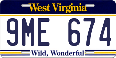 WV license plate 9ME674