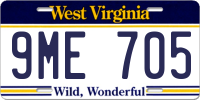 WV license plate 9ME705