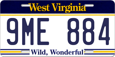 WV license plate 9ME884