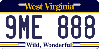 WV license plate 9ME888