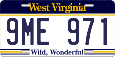 WV license plate 9ME971