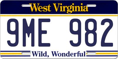 WV license plate 9ME982