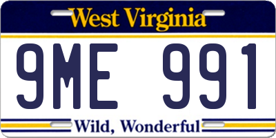 WV license plate 9ME991