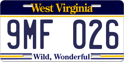 WV license plate 9MF026