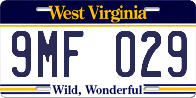 WV license plate 9MF029