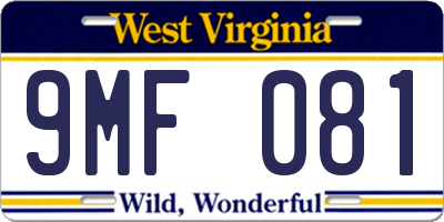 WV license plate 9MF081