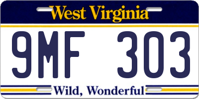 WV license plate 9MF303