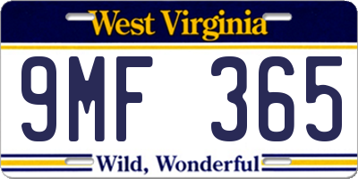WV license plate 9MF365