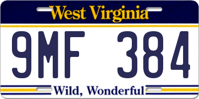 WV license plate 9MF384
