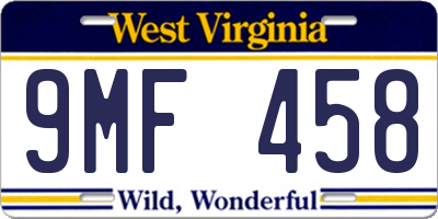 WV license plate 9MF458