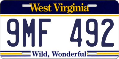 WV license plate 9MF492