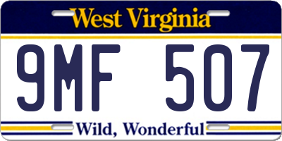 WV license plate 9MF507
