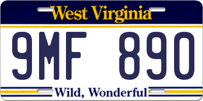 WV license plate 9MF890