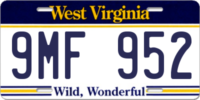 WV license plate 9MF952