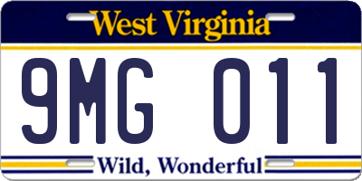 WV license plate 9MG011
