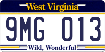 WV license plate 9MG013
