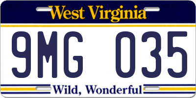 WV license plate 9MG035