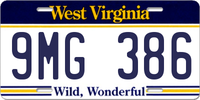 WV license plate 9MG386
