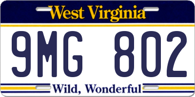 WV license plate 9MG802