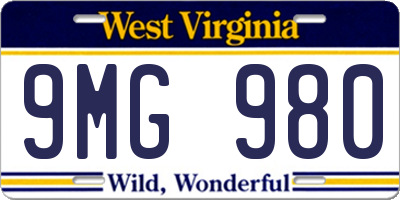 WV license plate 9MG980