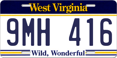 WV license plate 9MH416